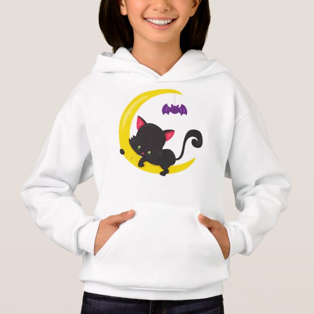 Halloween Katt, kute, katt, svart katt, Måne, Flad T Shirt (Framsida)