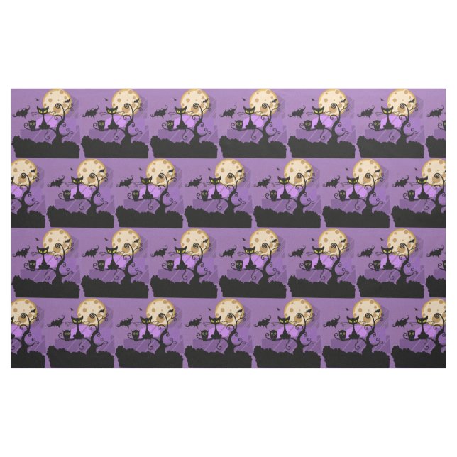 Halloween-katt & Måne-bomull Fabric Tyg (Fat Quarter)