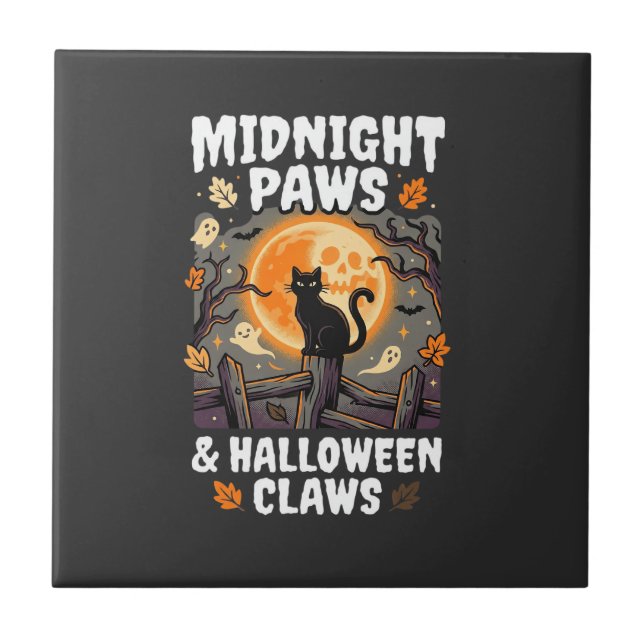 Halloween Katt Måne Bus mischief Kakelplatta (Framsidan)