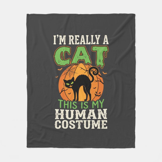 Halloween Katt Mänsklig Kostym Rolig Design Fleecefilt (Framsidan)