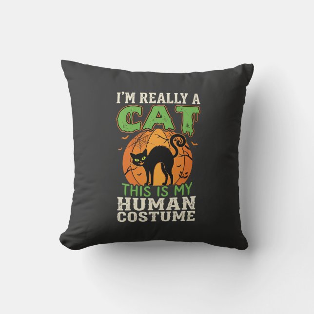 Halloween Katt Mänsklig Kostym Rolig Design Kudde (Framsida)