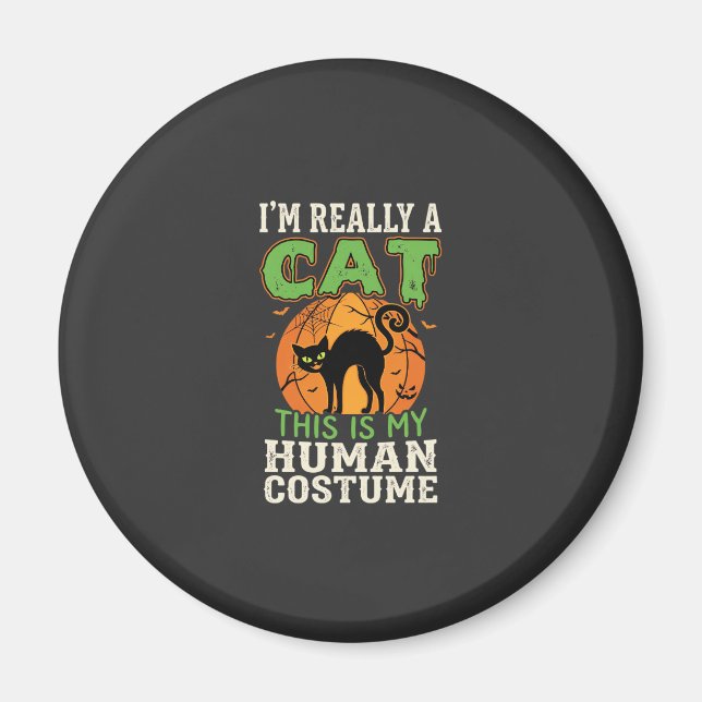 Halloween Katt Mänsklig Kostym Rolig Design Magnet (Framsidan)