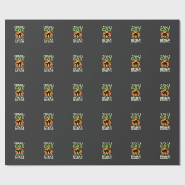 Halloween Katt Mänsklig Kostym Rolig Design Presentpapper (Platt)