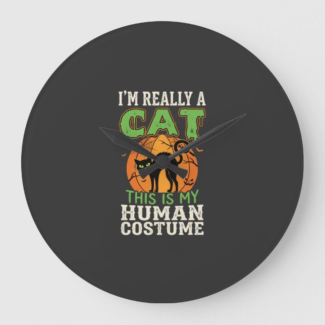 Halloween Katt Mänsklig Kostym Rolig Design Stor Klocka (Framsida)