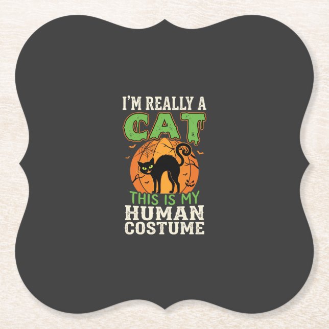 Halloween Katt Mänsklig Kostym Rolig Design Underlägg Papper (Framsida)