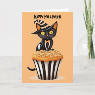 Halloween-katt med en muffins helgkort