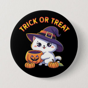 Halloween-katt med Jack O'Lantern Pumpkin Knapp