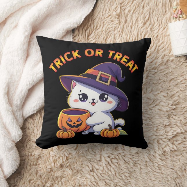 Halloween-katt med Jack O'Lantern Pumpkin Kudde (Filt)