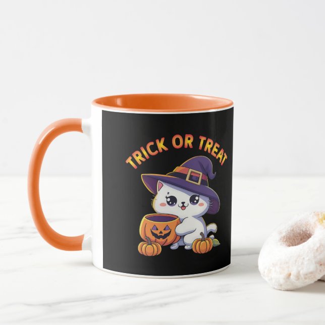 Halloween-katt med Jack O'Lantern Pumpkin Mugg (Med munk)