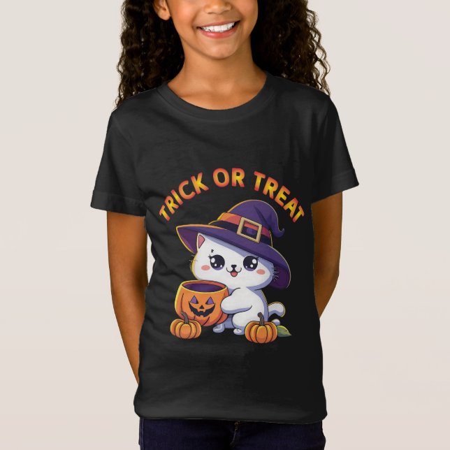 Halloween-katt med Jack O'Lantern Pumpkin T Shirt (Framsida)