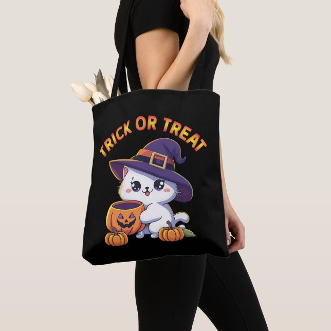 Halloween-katt med Jack O'Lantern Pumpkin Tygkasse (Närbild)