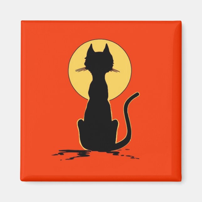 Halloween-katt med Måne ~ Magnet (Framsidan)