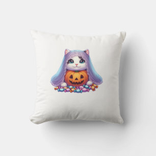 Halloween Katt med Pumpa och Godis Långärmad T Kudde