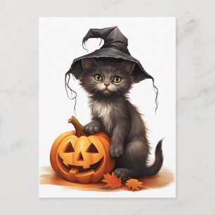 Halloween-katt med pumpor helg vykort
