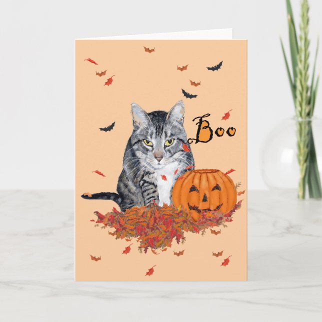 Halloween Katt med Tabbymönster Kort (Framsida)