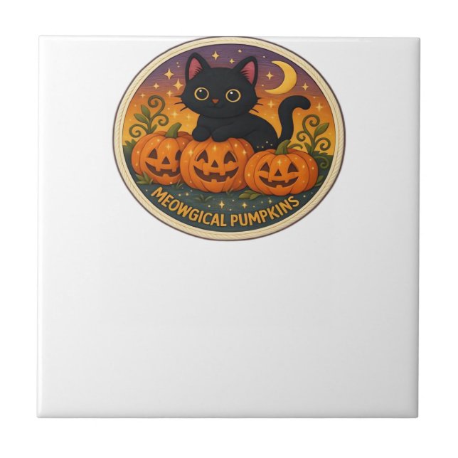 Halloween Katt Meowgical Pumpa Broderi Design Kakelplatta (Framsidan)