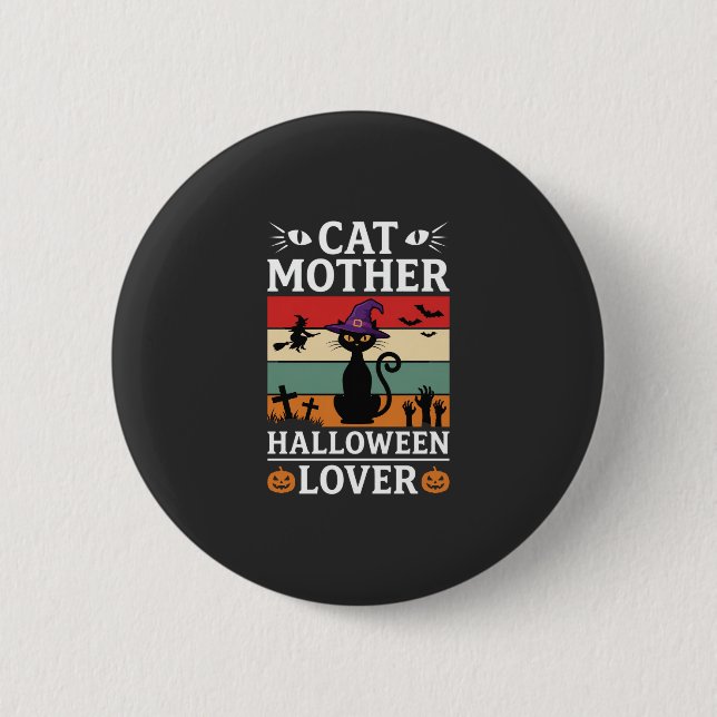 Halloween Katt Mor Älskare Retro Häxa Design Knapp (Framsida)