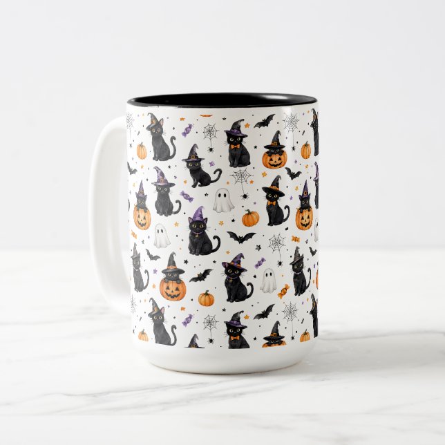 Halloween Katt Mugg | Svart Katt Älskare Present (Framsida vänster)