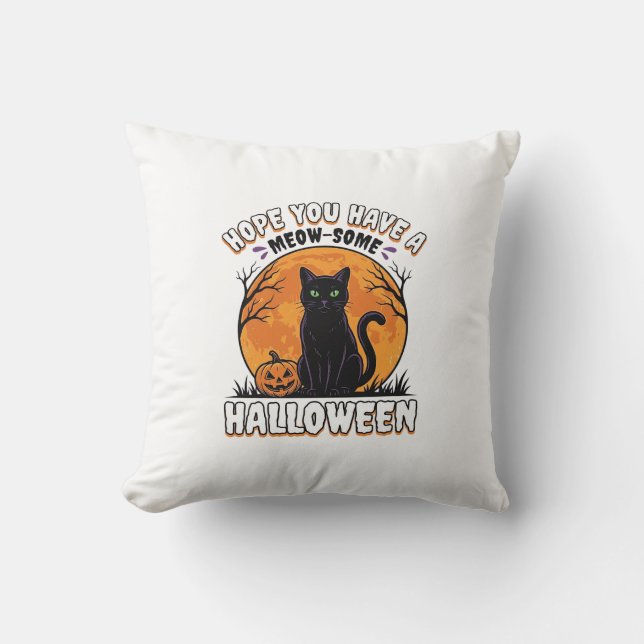 Halloween Katt Mysig Vintage Gravyr Design_1 Kudde (Framsida)