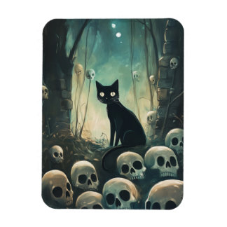 Halloween Katt och Döskallar Magnet