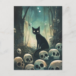 Halloween Katt och Döskallar Vykort