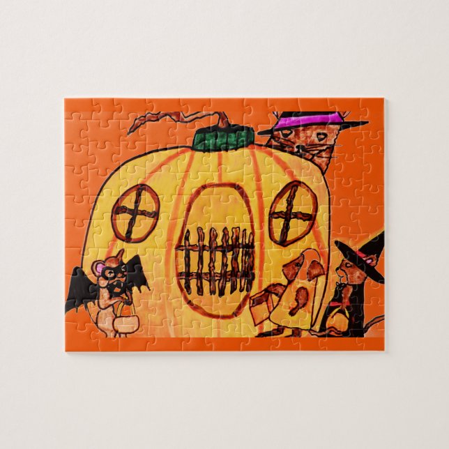 HALLoween KATT OCH MUS Fälla pussel (Horisontell)