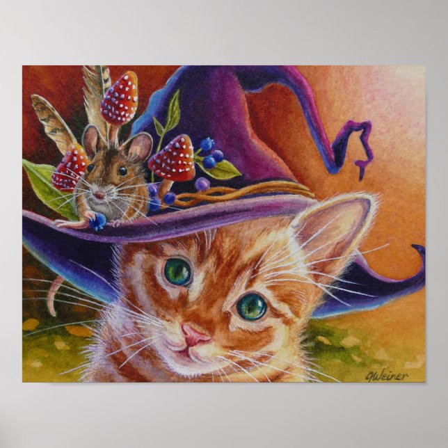 Halloween Katt- och musnr 1 Vattenfärg Art 11x14 Poster (Framsidan)