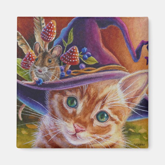 Halloween Katt- och musnr 1 Vattenfärgsbild Magnet (Framsidan)