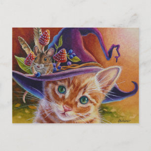 Halloween Katt- och musnr 1 Vattenfärgsbild Vykort