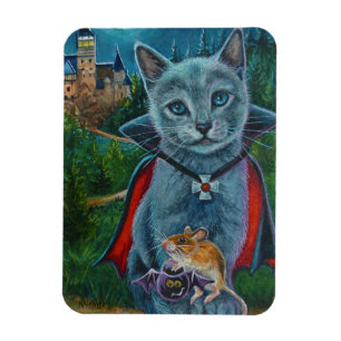 Halloween Katt- och musnr 3 Vattenfärgsbild Magnet