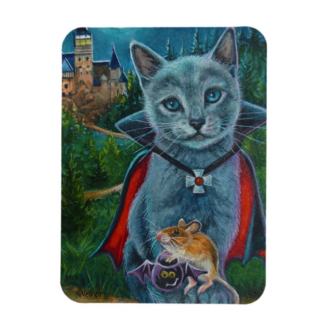 Halloween Katt- och musnr 3 Vattenfärgsbild Magnet (Vertikal)