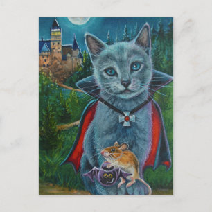 Halloween Katt- och musnr 3 Vattenfärgsbild Vykort