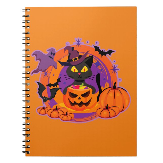 Halloween-katt och pumpa anteckningsbok (Framsidan)