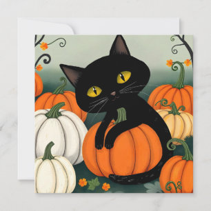 Halloween-katt och pumpa julkort