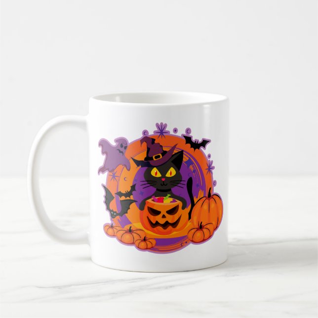 Halloween-katt och pumpa kaffemugg (Vänster)