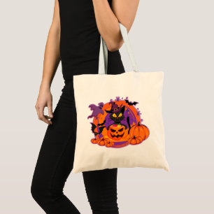 Halloween-katt och pumpa tygkasse