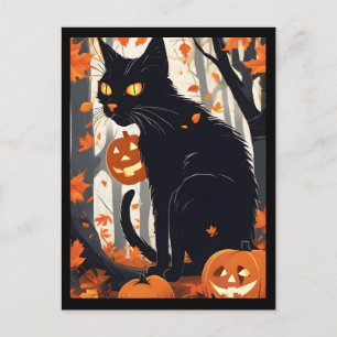 Halloween-katt och pumpor helg vykort