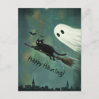 Halloween Katt och Spöke hemsöker Vykort