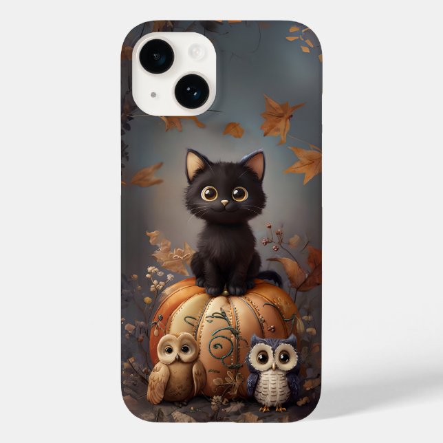 Halloween Katt på Pumpa med Ugglor (Baksida)
