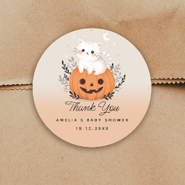 Halloween-katt på Pumpkin Cute Baby Shower Runt Klistermärke