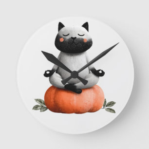 Halloween-katt på Pumpkin Design Rund Klocka