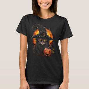 Halloween Katt Pumpa Häxa Hatt Skum Saison Kostym T Shirt