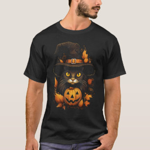 Halloween Katt Pumpa Höst Fall Häxa Hatt Kostym T Shirt