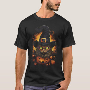 Halloween Katt Pumpa Kostym Skräcklig Häxa Hatt T Shirt