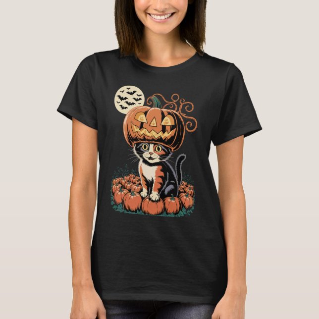 Halloween Katt Pumpa T Shirt (Framsida)