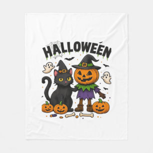 Halloween Katt & Pumpa Vänner Söt Skräcktröja Fleecefilt