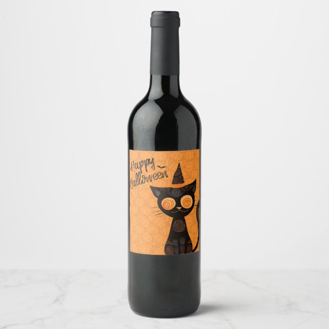 Halloween/katt/pumpkin/fall Vinflaska Etikett (Framsida)