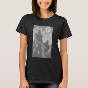 Halloween Katt Selfie Skräckhus Spöken Rolig Katt  T Shirt