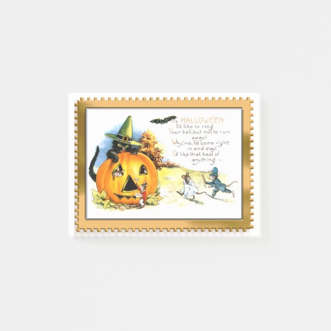 Halloween Katt Sitter I Jack O Lantern Post-it Block (Framsida)