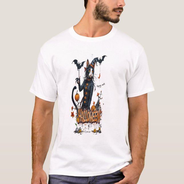 halloween katt skräck konst graffiti t shirt (Framsida)